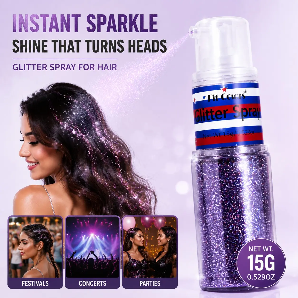 Patriotic Glitter Spray for Hair Face, Shimmer Body Spray for 4th of July Independence Day, Quick Dry Lightweight Sparkle for Women, Glitter Makeup, Shimmering Body Makeup