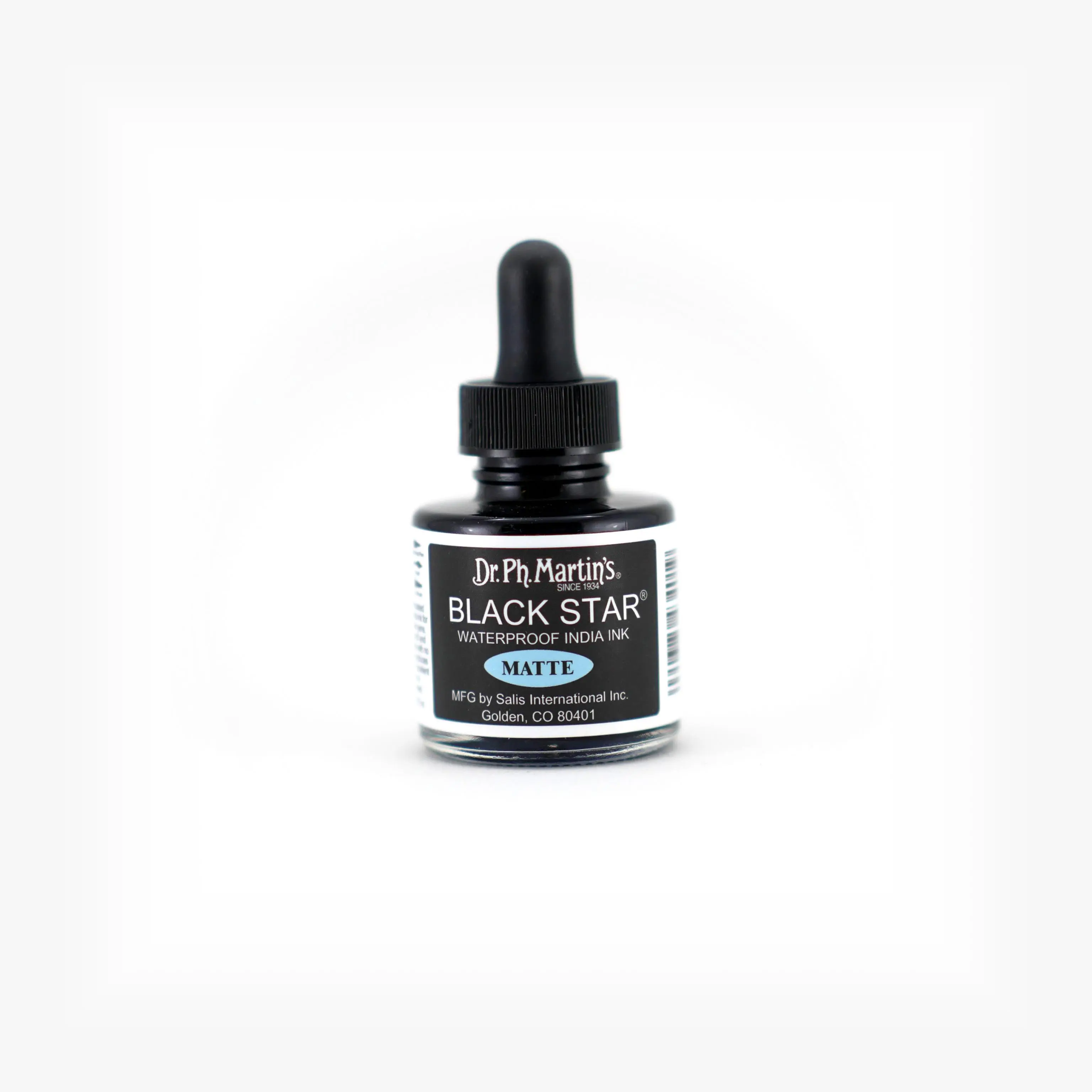 Dr. Ph. Martin's Black Star India Ink (Matte) Ink Bottle, 1.0 US fl oz, Matte Black, 1 Bottle