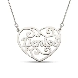 Heart Name Monogram 925 Sterling Silver Necklace