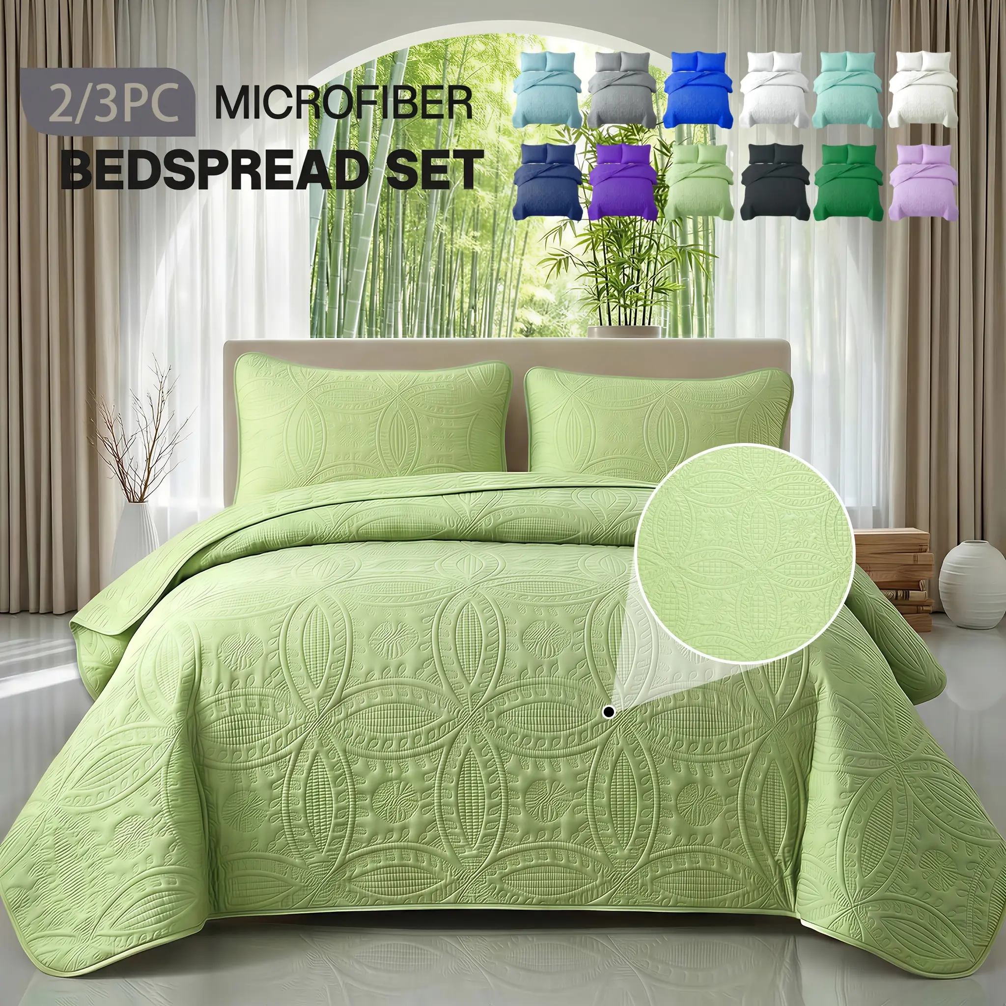 2/3pcs Ultrasonic Quilted Bed Cover, Coin & Floral Pattern Retro Bedspread, Soft Breathable Non-Slip Mattress Cover, Machine Washable Bedding for Bedroom Dorm Guest Room, 10 Colors Available