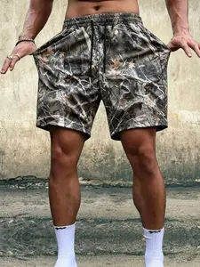 Men's Camouflage Shorts for Outdoor Hunting, Camo Print Shorts, Leaf Pattern, Breathable Soft Fabric, Drawstring Waist, Ideal for Camping and Hunting