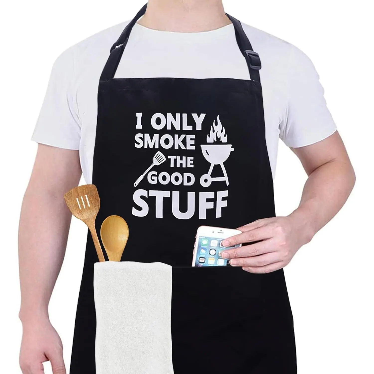 Funny Grilling Apron for Men - Waterproof, Comfortable Fabric, Adjustable Strap, Wrap Design, Pockets, Barbecue Use, Funny Apron Gifts for Dad Husband on Birthday/Fathers Day