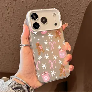 Hot Cocoa Candy Cane and Gingerbread Man Christmas Pattern TPU phone case for iPhone 17 Air 16 Pro Max 15 14 13 12 imple and stylish camera protection  Anti-Drop  Drop Protection Durable Phone Case. Magnetic Shockproof Lens Protector Design Cookie Black