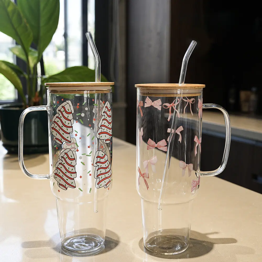 Large Glass Cup with Lid and Straw, High Borosilicate Thin Glass, 50oz Heavy Glass Water Cup, Iced Coffee Cup, Summer Winter Drinkware stylish glass cup drinkware coffee cup aesthetic  glassware glasse ware glass drinking cup