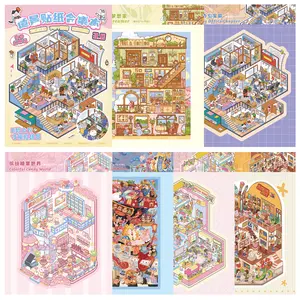 6 Sets 3D Sticker Scene Book 3D House Stickers DIY Cute Scene Stickers Make Your Own Scenes Miniature Room Sticker Therapy for Relief Stress Pass The Time,vintage gift artistic craft Multi-Style Pet