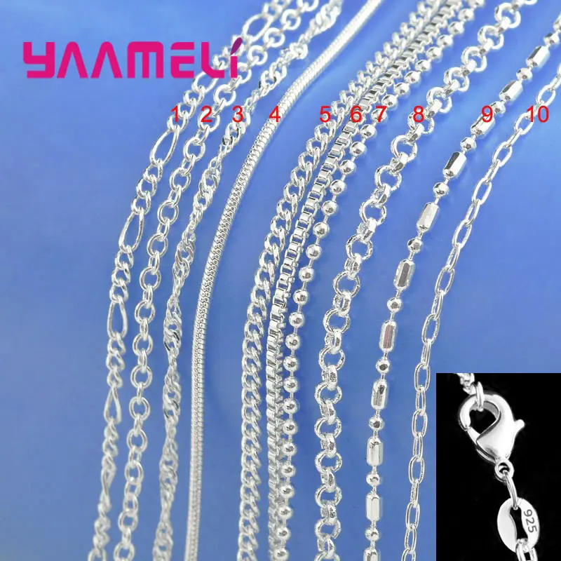 Big  100% Authentic 925 Sterling Silver Chain Necklace with Lobster Clasps fit Men Women Pendant 10 Designs 16-30 Inch