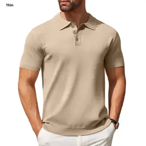 COOFANDY Thin Mens Knit Polo Shirts Casual Short Sleeve Button Down Polo Shirt Classic Golf Shirts Menswear Top Clothing Fit Comfortable Knitted Formal（Run Small)