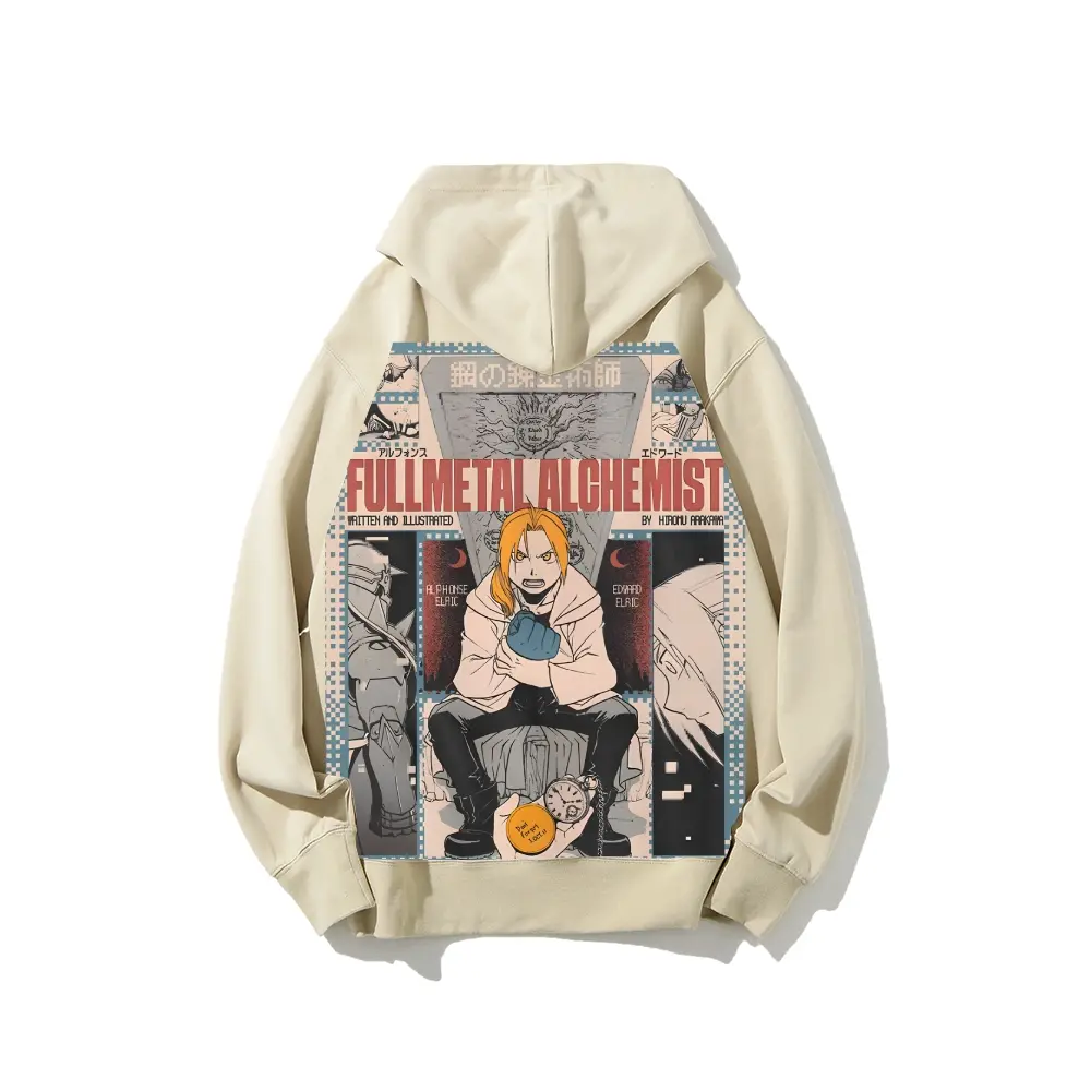 Unisex Fullmetal Alchemist Edward Elric & Alphonse Elric Cotton Fabric Hoodie - Menswear Tops, Comfortable Casual Sweatshirts for Fall-Winter Streetwear Vintage Otaku Fans