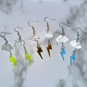 Unique Handcrafted Storm Cloud Lightning Bolt Earrings