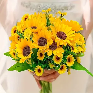 13 Artificial Sunflower Bouquet - Vibrant Yellow-brown Plastic Flowers, Low-maintenance Realistic Floral Arrangement, Perfect for Home, Hotel, Wedding, Party Decorations, Suitable for All Seasons
