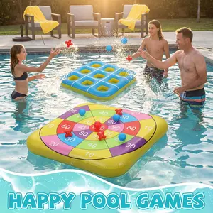 2-in-1 Pool Games Set Inflatable Giant Tic Tac Toe Bean Bag Toss Game 4.6 Ft Double-Sided Foldable Floating Water Toys Outdoor Play for Summer Swimming Pool Family Reunion Game Beach Party