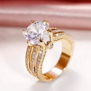 Engagement ring  colors Yellow Gold, Silver, Rose Gold for you to choose, luxurious with round Cubic Zirconia stone - Elegant wedding anniversary jewelry gift for women