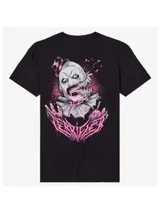 Terrific Terrifier 2 Art Clown Graphic Tee - Soft 100 Cotton, Comfortable Round Neck Short Sleeve T-Shirt with Pink Drips Design for Casual Wear, Men's, Pink Drips - T shirt Black Streetwear