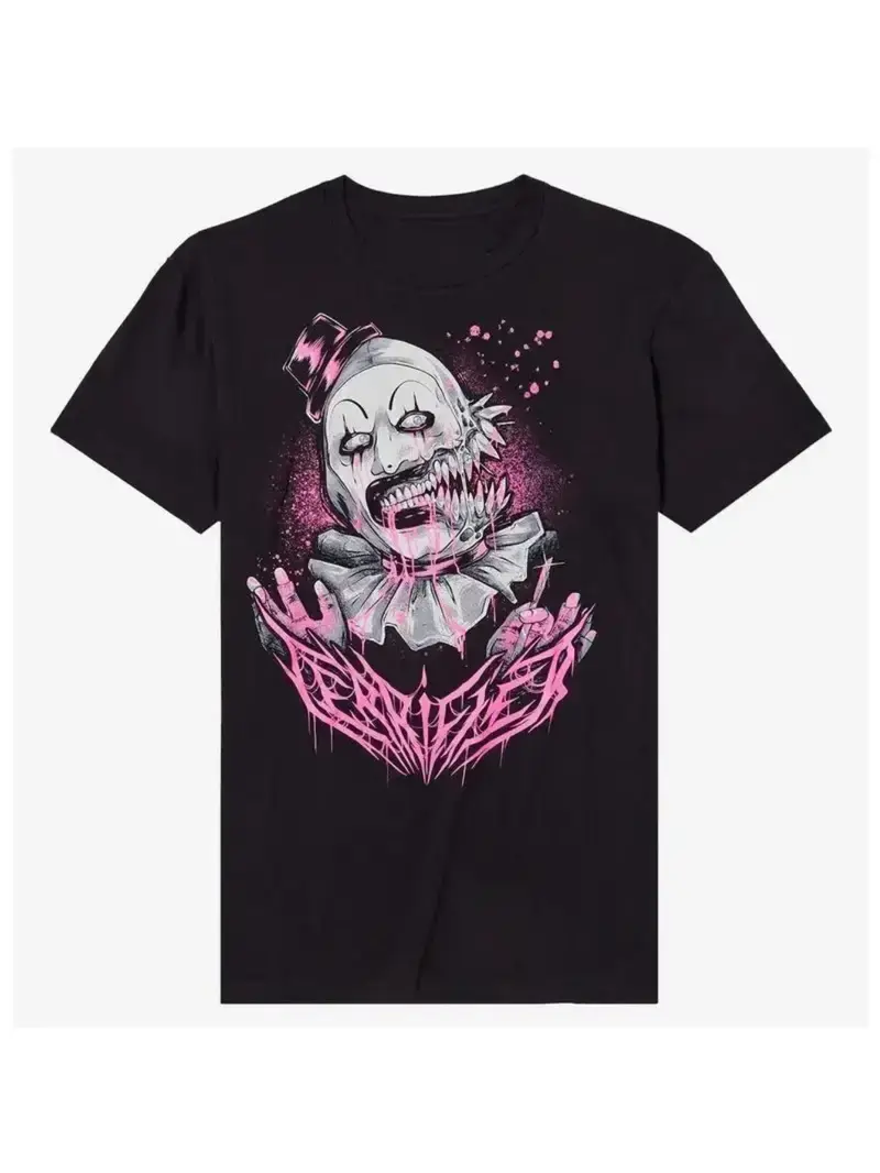 Women's Classic Terrifier 2 Art Clown Graphic T-Shirt Tops - 100% Cotton Breathable Fabric, Shortsleeve, Comfortable Round Neck, Pink Drips Design, Minimalist Black Streetwear Style, Regular Fit for Casual Use, Tshirt, 3Xl
