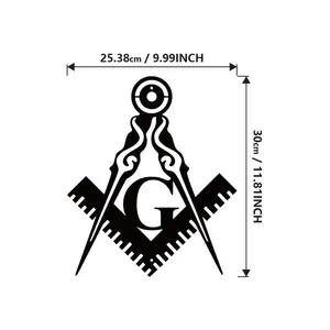 Freemason Metal Wall Emblem Art 25.38cm x 30cm Classic Compass Square Design for Indoor Outdoor Masonic Home Decor Decoration Ornaments