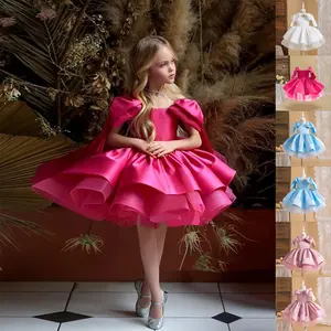 3-7Y Pink Kids Clothes Big Bow 016 Flower Girls Frock Ball Gown Pageant Children Elegant Princess Prom Host Formal Evening Party Banquet Cocktail Dress