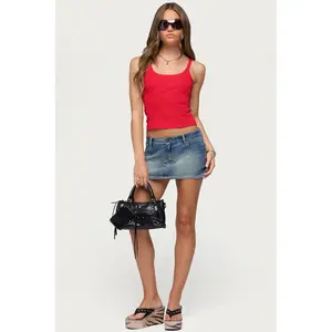 Seffie Low Rise Stretchy Denim Micro Skort