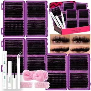 80100120150D Dense Lash Clusters Gift Set, DIY Thick Lash Clusters, Baddie/ Dramatic, Soft Lightweight, Long Lasting, Includes Bond&Seal, Remover, Eyelash Tweezers, Headband&Wristbands, Easily DIY Long-Lasting Salon Charm at Home, Perfect for Beginners
