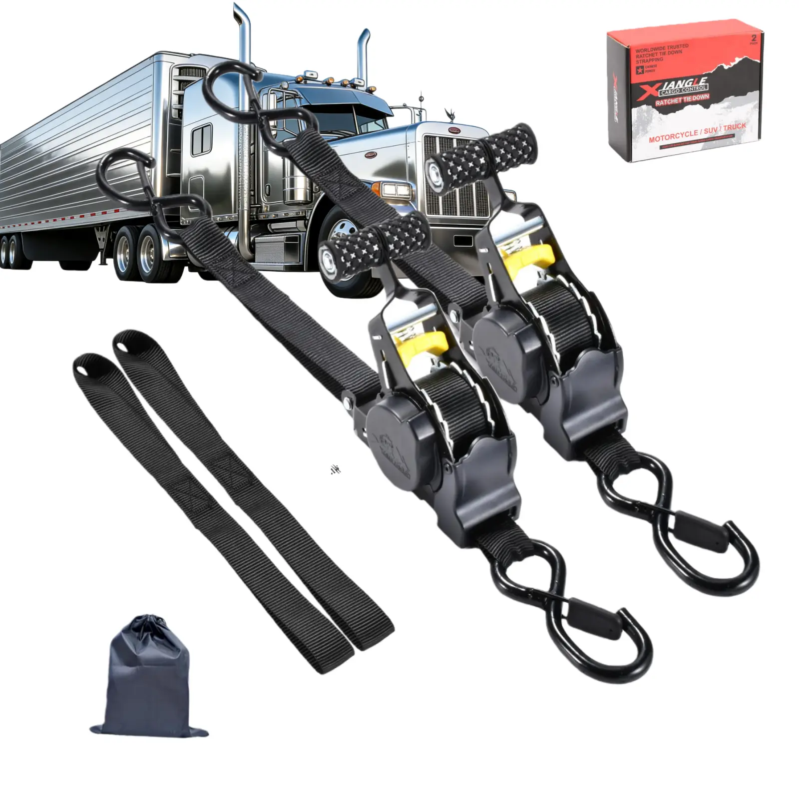 1" x 11' Medium-Heavy Duty Retractable Ratchet Straps (2-Pack or 4-Pack Selectable) - Cargo Trailer Tie Downs for Trucks, Cars - Ideal for Kayaking Water Sports, Cargo Trailer Straps, Durable Tie Downs