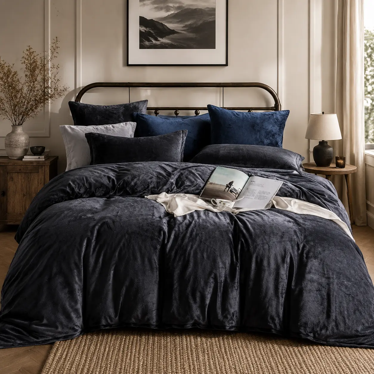 Minimalist Charcoal Grey Velvet Duvet Cover Set - Ultra Soft Flannel Comforter Cover with Zipper Closure, Cozy Luxury Bedroom Bedding Set, Minimalist Duvet Cover Sets