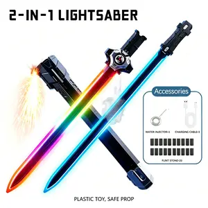 7-Color Changing Kids Light Saber with Dynamic Battle Sounds & Mist Spray, Spark Effect on Draw, Type-C Rechargeable, Double-Blade Merge, Ultimate Cool Birthday & Holiday Gift for Kids Retractable Multi-Color Lightsaber Toy
