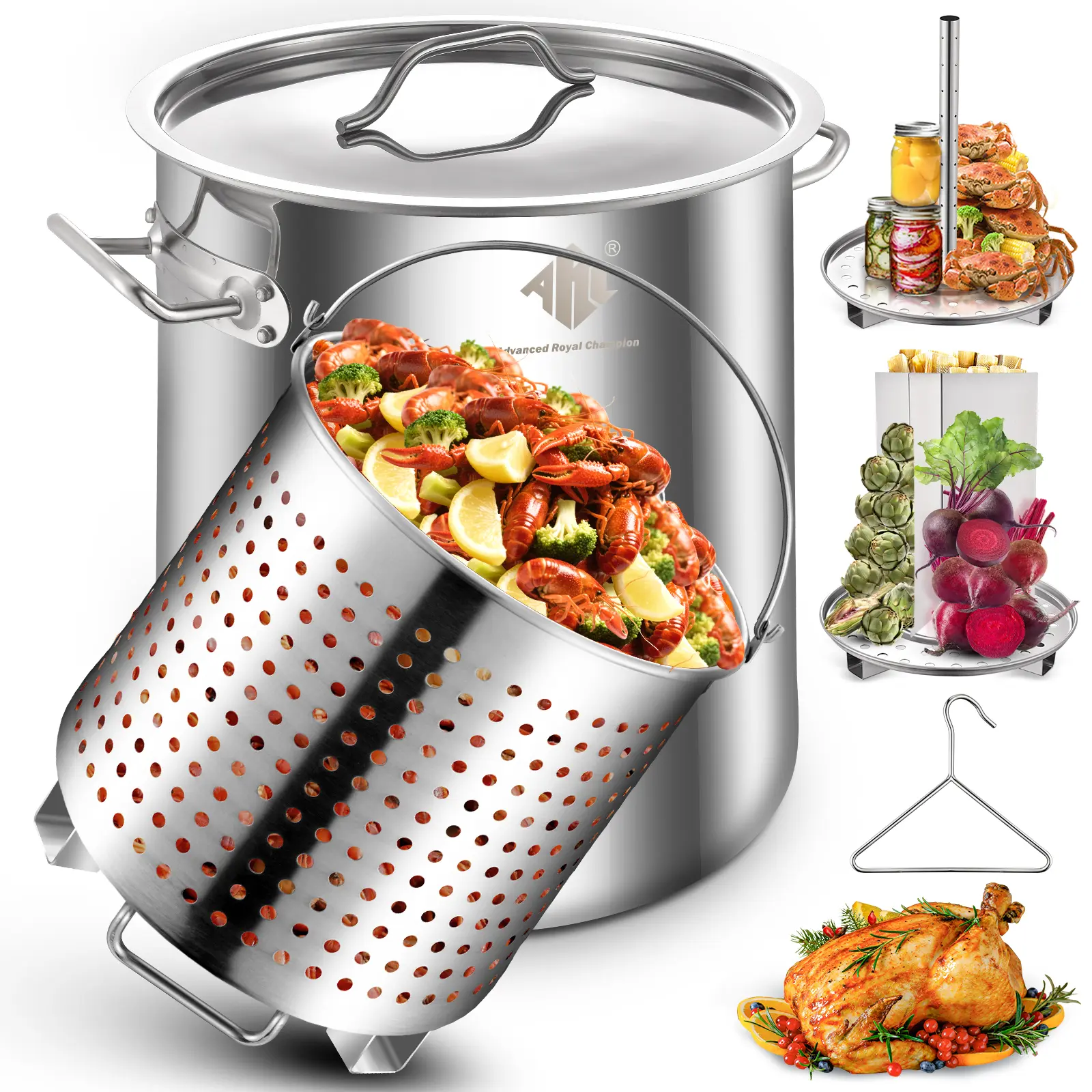 3-Tier Stainless Steel Food Steamer - 12.8 Inch Stackable Steamer Pot For Vegetables & Dumplings