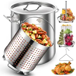 32QT-100QT All-in-One Stainless Steel Pot with Basket & Hook | For Seafood Boils, Turkey Frying & Crawfish Boil Tamales Steamer