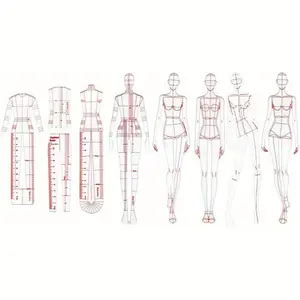 8pcs Hand-Drawn Dynamic Chart Ruler for Women's Fashion Design, Ideal Template for Sketching and Tailoring, Perfect for Fashion Models