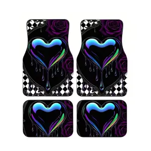 4pcs Universal Car Floor Mats, Heart Design, Thickened Print, Fits Most Cars, Tesla Mdy, Suvs, Elegant Interior Decor, Halloween Christmas Gift, Automotive Floor Mats