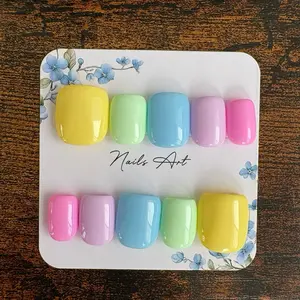 Pastel Spring Press-On Nails Adhesive Tabs Cuticle Pusher Mini File Mini Buffer