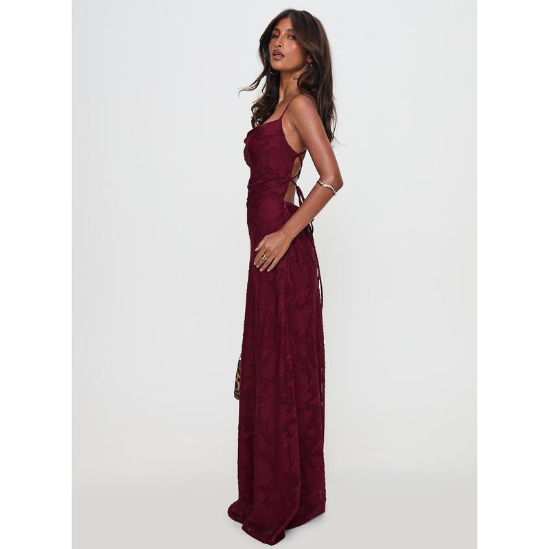 Celena Maxi Dress Burgundy Burnout