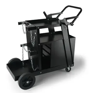 VEVOR Heavy-Duty Steel Welding Rolling Cart, 2-Tier with Tool Storage, 4 Drawers, 360° Swivel Wheels, Tank Storage Safety Chains, 265LBS Max Load for MIG Welder, Plasma Cutter