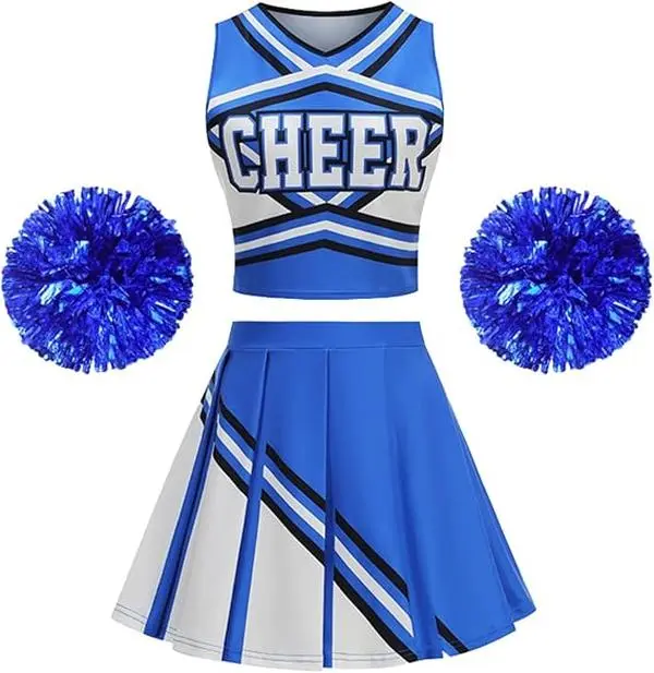 Adult Cheerleader Costume Women Cheerleading Uniform 3 Piece Set Halloween Party Cosplay Dress Up Outfit