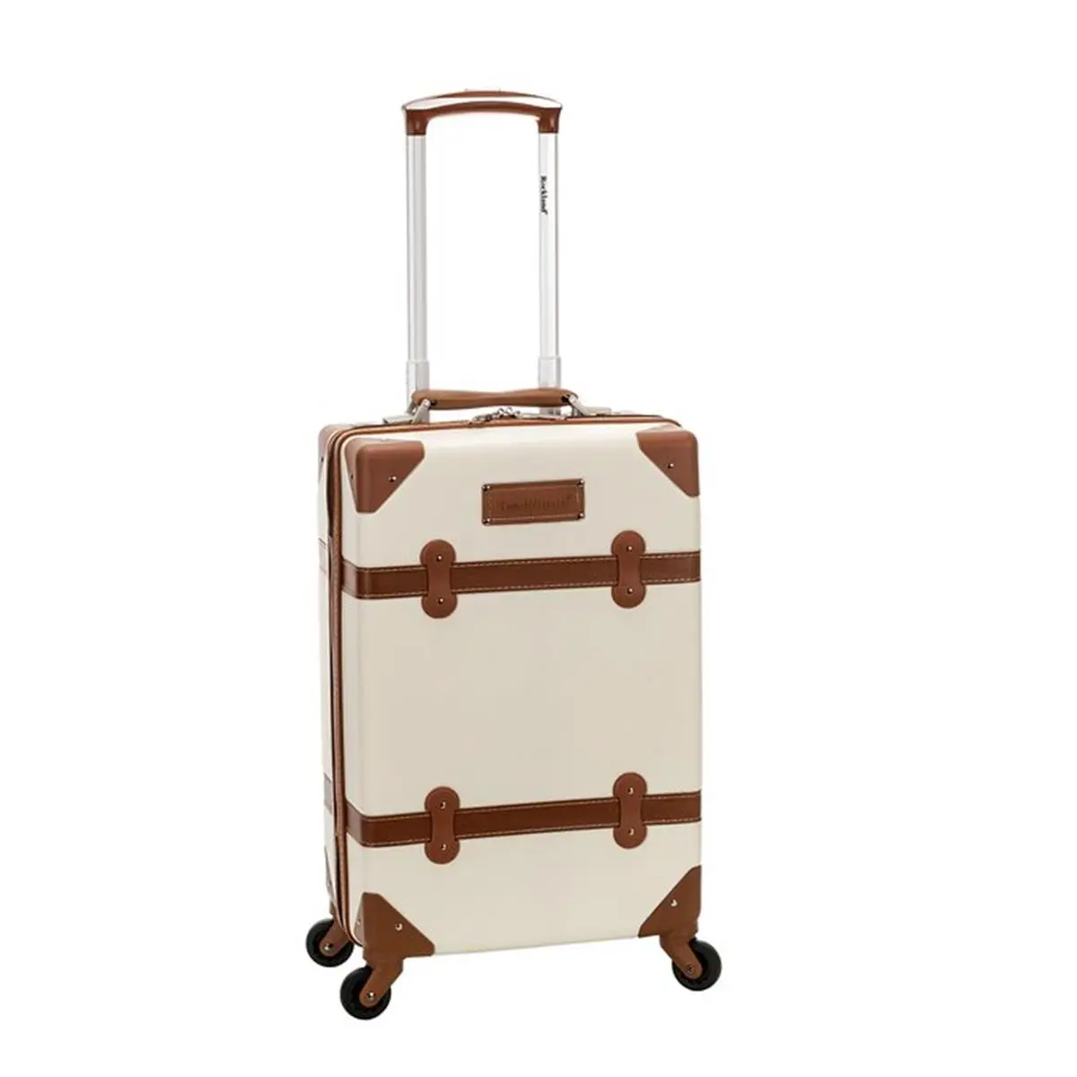 212 MAIN Vintage Sturdy ABS Plastic Rolling Trunk Luggage - 13x8x20 in, Mesh Zipper, PVC Corners, White Travel Luggage, Sturdy Abs Luggage