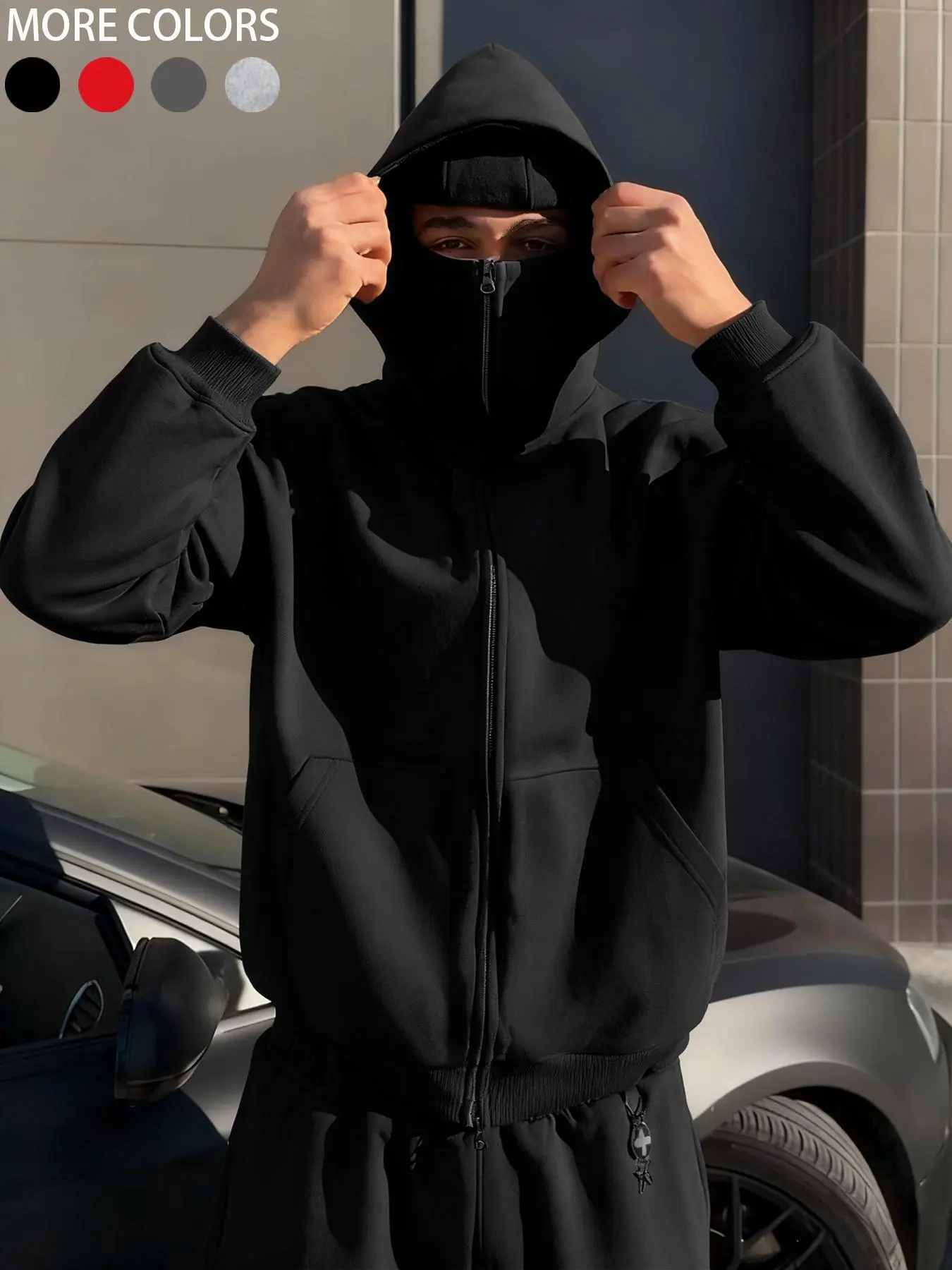 Men's Fleece Lined Hoodie, Windproof Inner Hat Design, Personalized Print, Suitable for Motorcycle Riding & Outdoor Activities