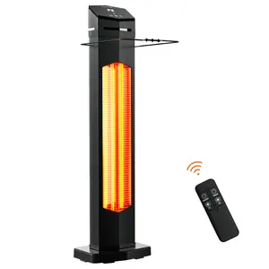 Indoor Electric Patio Heater, 2 Heat Levels, 12H Timers, Infrared Heater with Remote Control, IPX5 Waterproof Infrared Tower Space Heater, Tip-Over & Overheat Protection for Garage, Indoor, Home