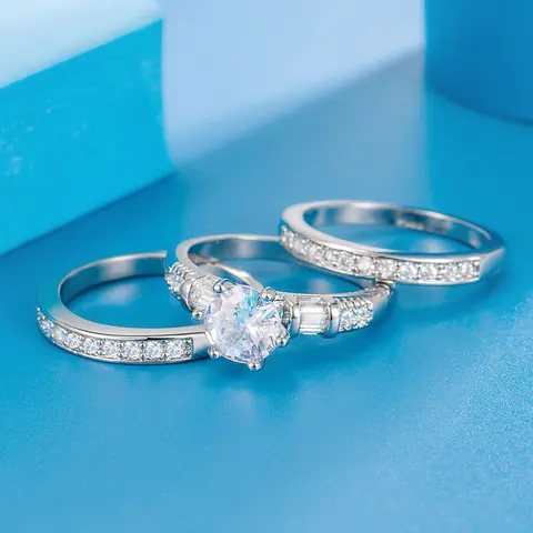Elegant 3-piece Ring Set for Women, Stylish Square Cubic Zirconia Eternity Engagement Ring, Jewelry Gift for Her on Christmas and Valentine's Day