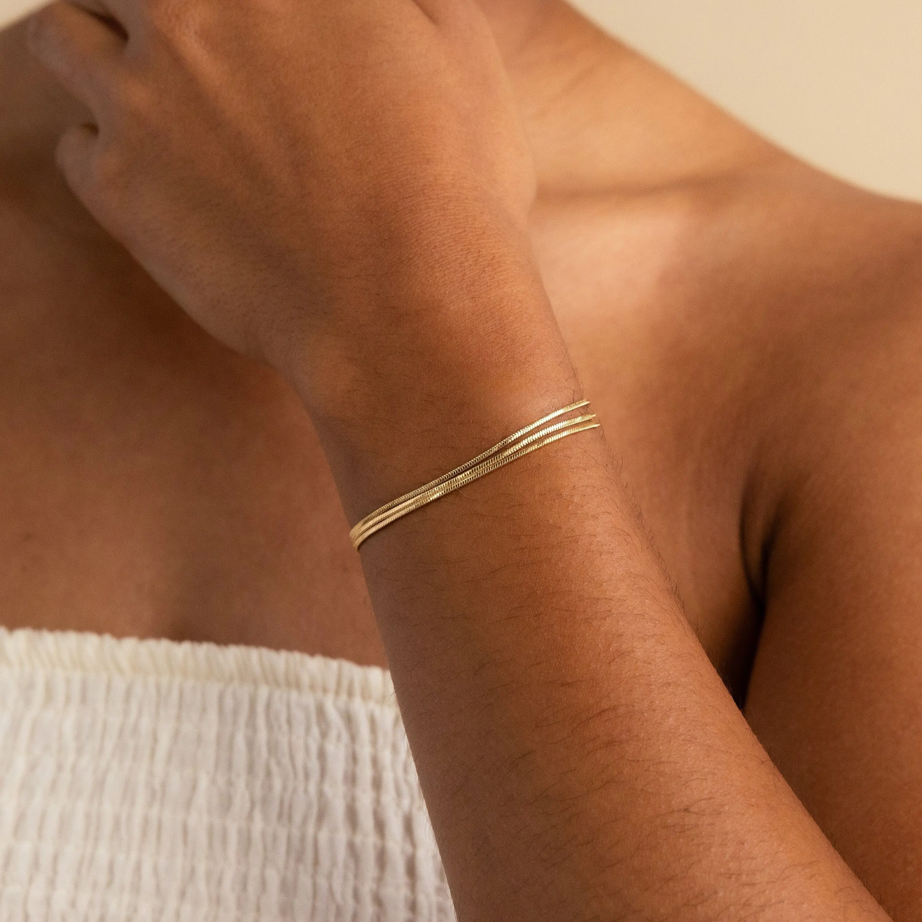 Triple Snake Chain Bracelet by Caitlyn Minimalist - Dainty Layered Herringbone Bracelet - Minimalist Gold Stacking Bracelet for Everyday Wear - Gift for Her