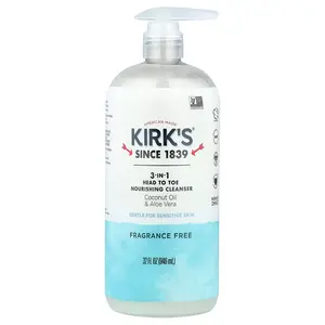Kirk's 3-In-1 Head To Toe Nourishing Cleanser, Fragrance Free, 32 fl oz (946 ml)