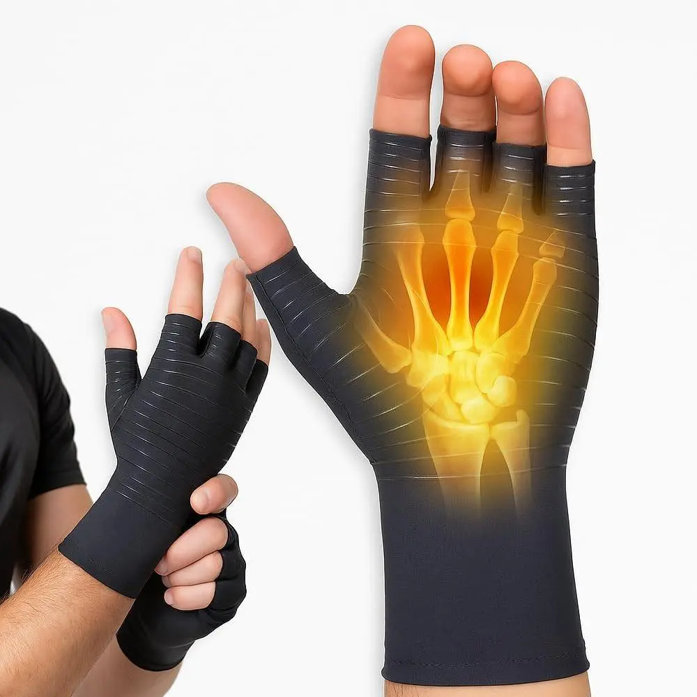 1Pair Copper Arthritis Gloves for Hand Pain Relief, Rheumatoid Osteoarthritis, Swelling, Carpal Tunnel, Compression Gloves