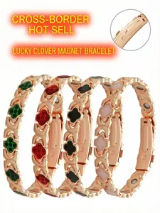Fashion Magnetic Bracelet, Lucky Clover Alloy Rhinestone Single Row Anti-Static Wristband, Perfect for Festivals, Parties, Goddess Day Gifts