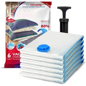 6 Pack  Vacuum Storage Bags for Comforters, Blankets & Clothes - Vacuum Sealed Compression Bags with Hand Pump - Space Saver Storage Bags for Bedding, Moving, Travel & Organization