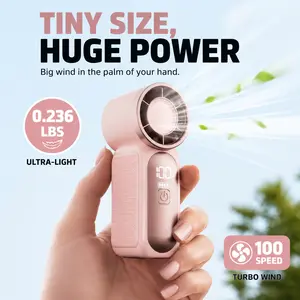LED Display 6-Speed Turbo Mini Handheld Fan, USB Rechargeable Portable Refrigeration Pocket Fan, High-Speed Cooling for Travel Makeup Women Gift