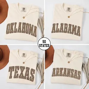 Comfort Colors Leopard All States T-Shirt, Custom State Name Graphic Tee, College Leopard Print Shirt, Personalized Gift for Her, Unisex Cotton Top, Trendy Preppy State Pride Tee, Cute Game Day Outfit - TrendWear USA