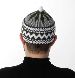 Men's Premium Islamic Haji Knitted Kufi - Olive Green