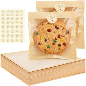 110PCS Individual Cookie Bags with Seal, 5.7 x 6.5 IN Bakery Bags with Window, Paper Cookie Packaging Supplies, Heat Sealable & Grease Resistant Baked Goods Packaging for Treat Donut Pastry Brownie
