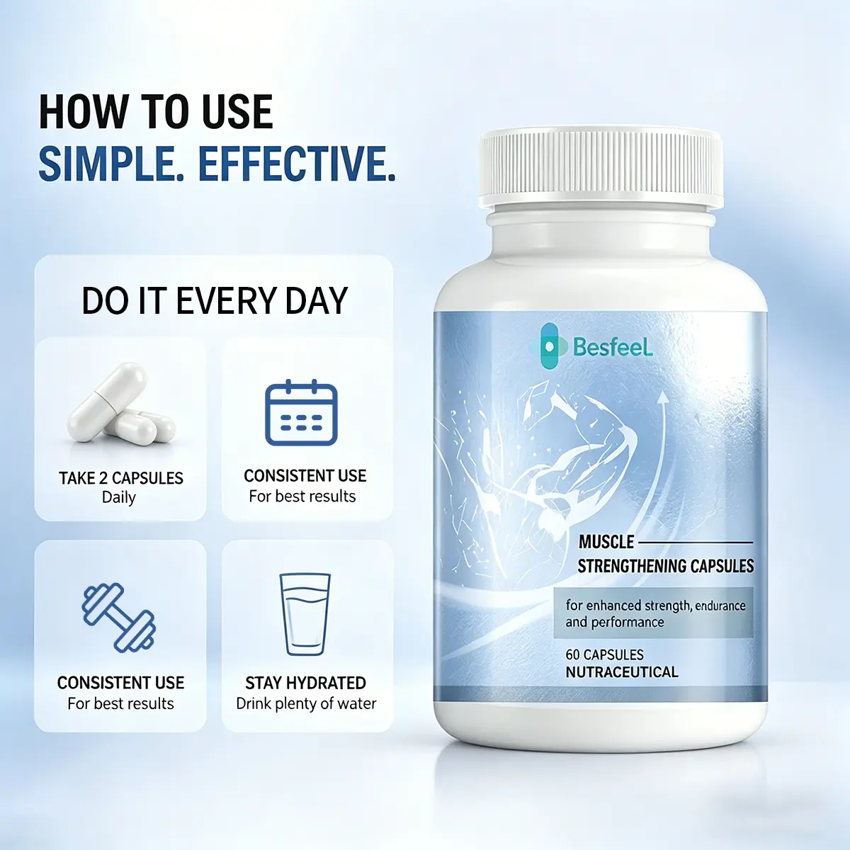 Muscle Health Capsules contain a variety of multivitamins and plant extracts to help maintain muscle health.714