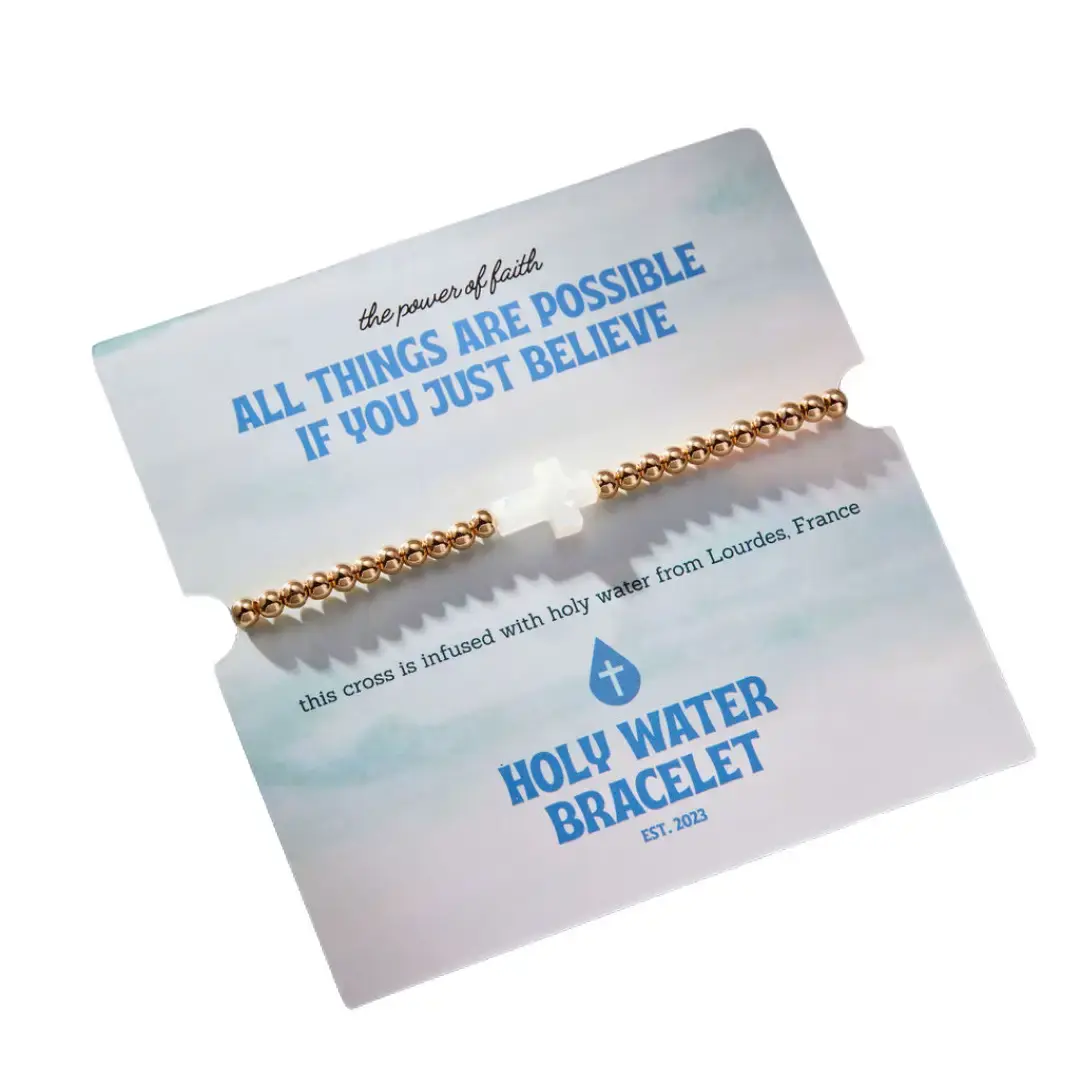 PETITE HOLY WATER STRETCH CROSS BRACELET Faux Pearl Jewelry Anklet Anklet Waterproof