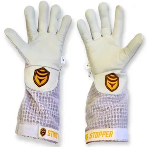 Sting Stopper Ventilated Goat Skin Beekeeping Gloves - Beekeeper White