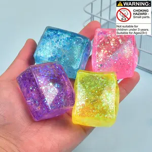 4pcs Aurora Malt Sugar Ice Cubes, Realistic Cube Tofu, Slow Bounce Squeeze Toy, Stress Relief, Party Gift, Daily Use